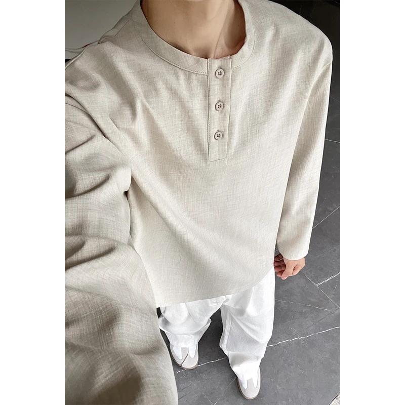 Embellish Knit - Camisa Henley Casual de Lino Sintético